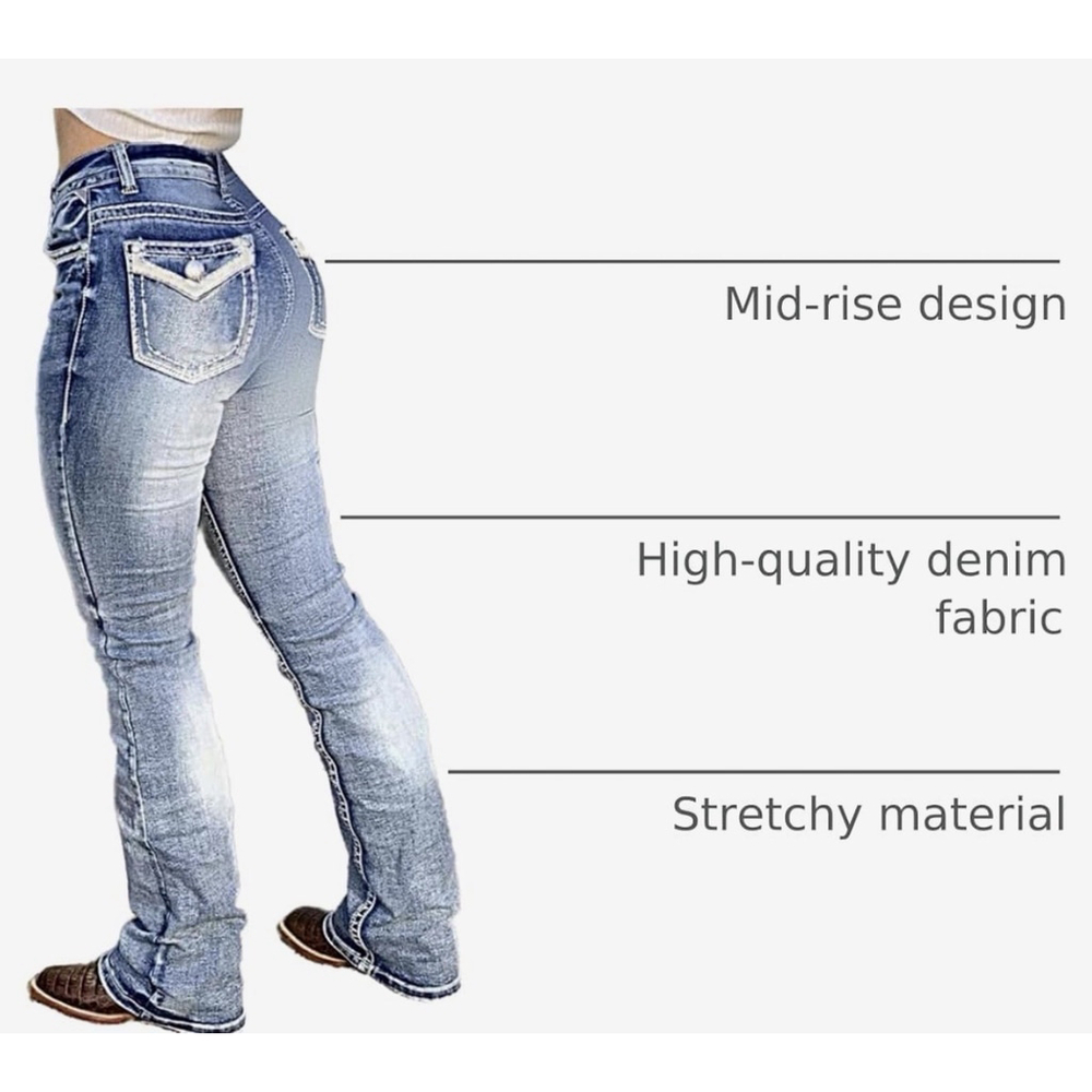 Flamingals Boot Cut Jeans for Women Trendy Stretch Jeans Butt Lifting Tummy Cont - Picture 6 of 14